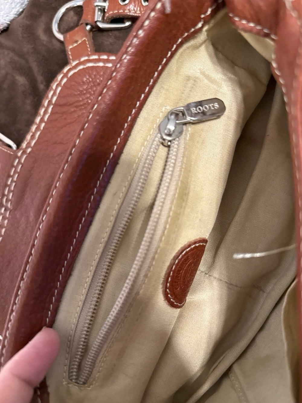 Roots Chestnut Leather Shoulder Bag with Cream Interior -EMILY SMALL SATCHEL - Picture 12 of 12